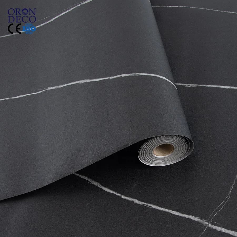 COWINLIFE DECO Matte Black Silver Vinyl Marble Sticker Peel and Stick Wallpaper Self Adhesive Wall Paper Furniture Renovation