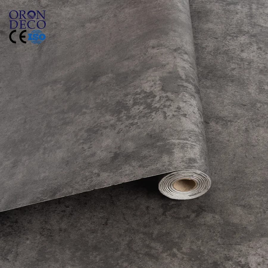 COWINLIFE DECO Hot Selling Dark Grey Peel and Stick 3D Textured Wallpaper PVC Self-Adhesive Cement Wallpaper for Kitchen Bathroom