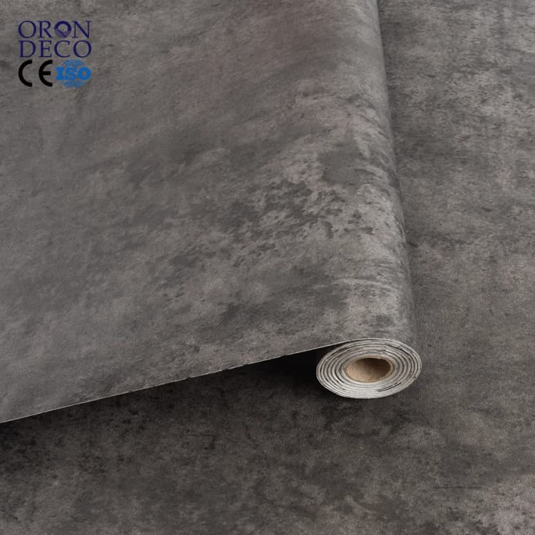 COWINLIFE DECO Hot Selling Dark Grey Peel and Stick 3D Textured Wallpaper PVC Self-Adhesive Cement Wallpaper for Kitchen Bathroom detail 1