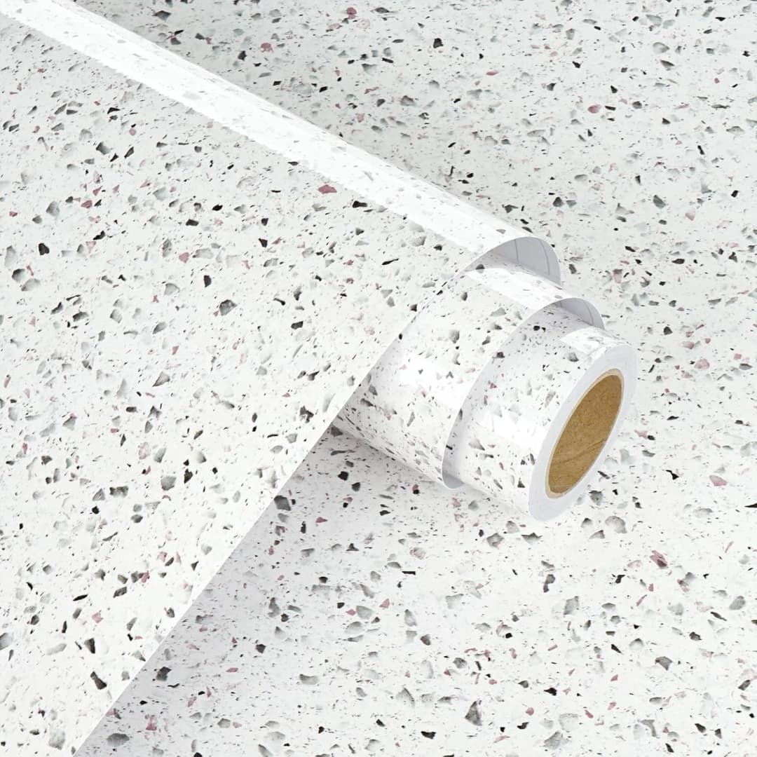 COWINLIFE DECO Glossy Vinyl Marble Sticker Peel and Stick Wallpaper Granite White Waterproof Self-Adhesive Wallpaper for Kitchen