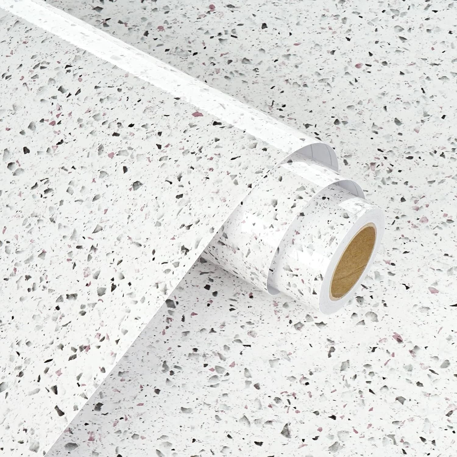 COWINLIFE DECO Glossy Vinyl Marble Sticker Peel and Stick Wallpaper Granite White Waterproof Self-Adhesive Wallpaper for Kitchen