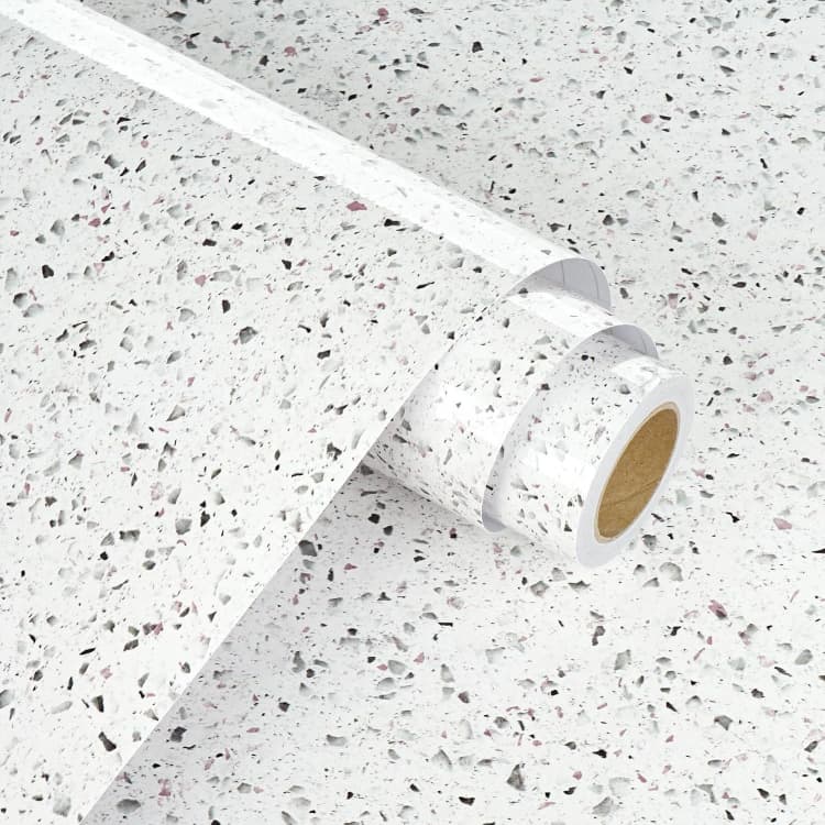 COWINLIFE DECO Glossy Vinyl Marble Sticker Peel and Stick Wallpaper Granite White Waterproof Self-Adhesive Wallpaper for Kitchen detail 1