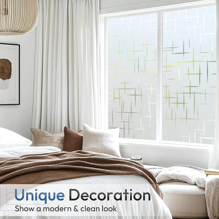 COWINLIFE DECO Self Adhesive Frosting Privacy Film for Glass Windows Static-Cling Decorative Window Cling UV Protection Cross Pattern detail 5