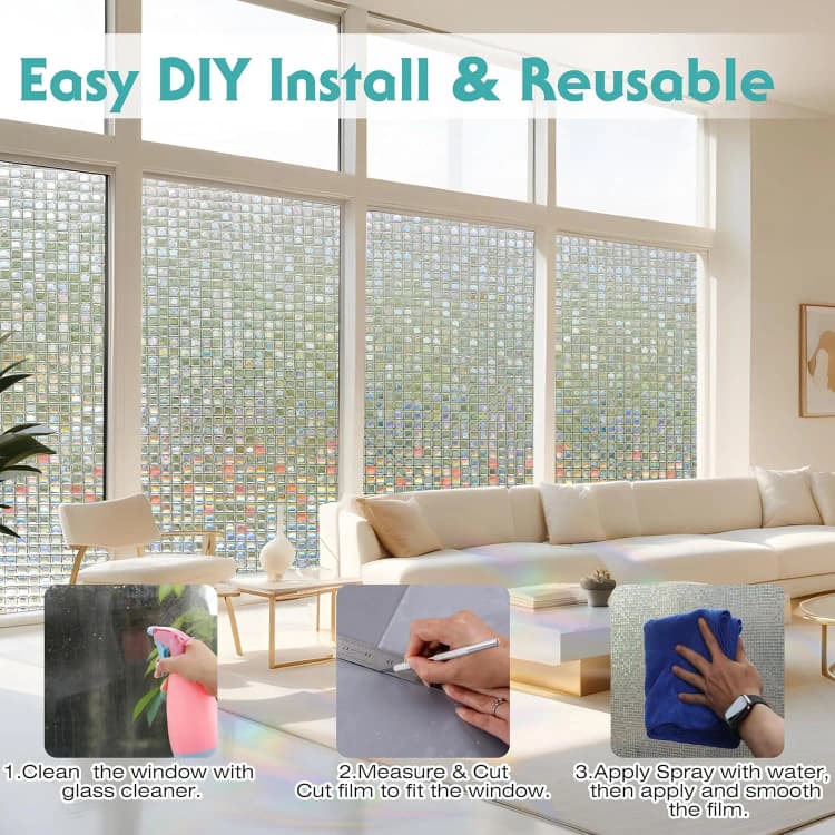 COWINLIFE DECO Window Privacy Film Mosaic Glass Door Privacy Film Stained Cling 3D Decorative Window Sticker Self-Adhesive Vinyl Film detail 6
