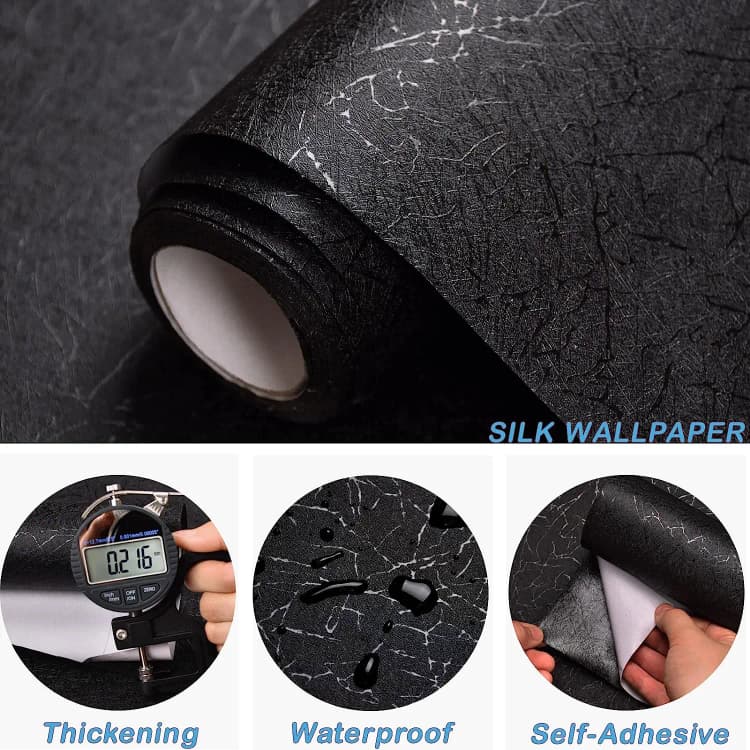 Black Wallpaper Silk Embossed Self Adhesive Peel and Stick 3D Bedroom Wallpaper Vinyl Wallpaper Cabinet Furniture detail 6
