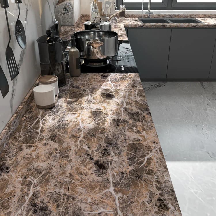 COWINLIFE DECO Brown Contact Paper Kitchen Wrap Wall Sticker Peel and Stick Self-Adhesive Vinyl Marble Sticker Wallpaper for Bedroom detail 3