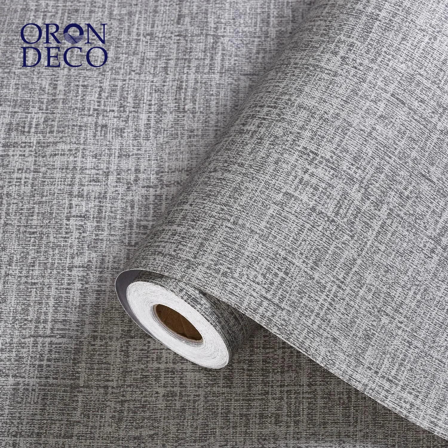 COWINLIFE DECO Grey Textured Peel and Stick Wall Paper Grasscloth Waterproof Self-Adhesive Vinyl Fabric Linen Wallpaper for Bedroom
