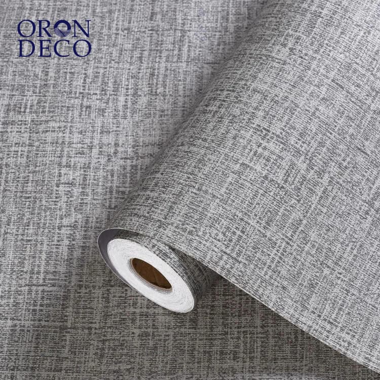 COWINLIFE DECO Grey Textured Peel and Stick Wall Paper Grasscloth Waterproof Self-Adhesive Vinyl Fabric Linen Wallpaper for Bedroom detail 1