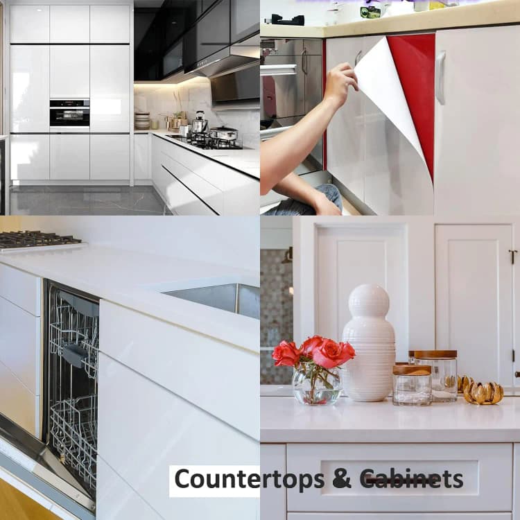 COWINLIFE DECO Glossy White Self-Adhesive Peel and Stick Waterproof Glitter Wallpaper Kitchen Cabinet Vinyl Wrap Wall Sticker detail 6