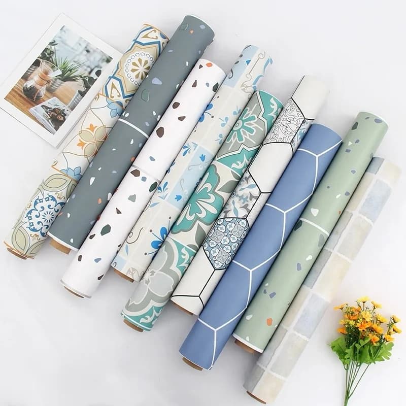COWINLIFE DECO Thick Wear Resistant Plastic Flooring Sticker Self Adhesive Peel and Stick Wall Paper for Bathroom Easy to Install
