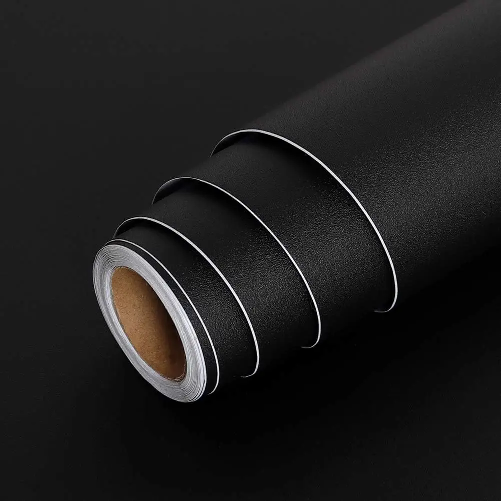 COWINLIFE DECO Cheap Black Textured Wallpaper Rolls Self Adhesive Peel and Stick Solid Colour Wallpaper for Home 23.5 Inch X196.7inch