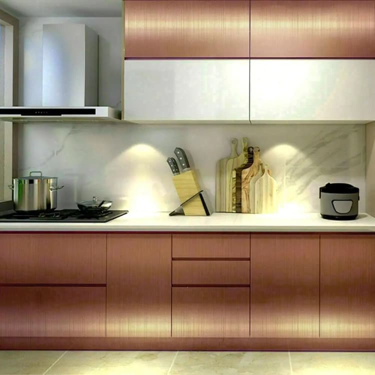 COWINLIFE DECO Rose Gold Contact Paper Peel and Stick Wallpaper Metallic Wallpaper for Kitchen Backsplash DIY Decor Fridge Appliances detail 2