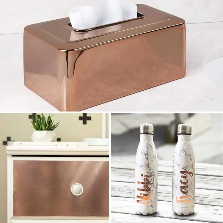 COWINLIFE DECO Rose Gold Contact Paper Peel and Stick Wallpaper Metallic Wallpaper for Kitchen Backsplash DIY Decor Fridge Appliances detail 3