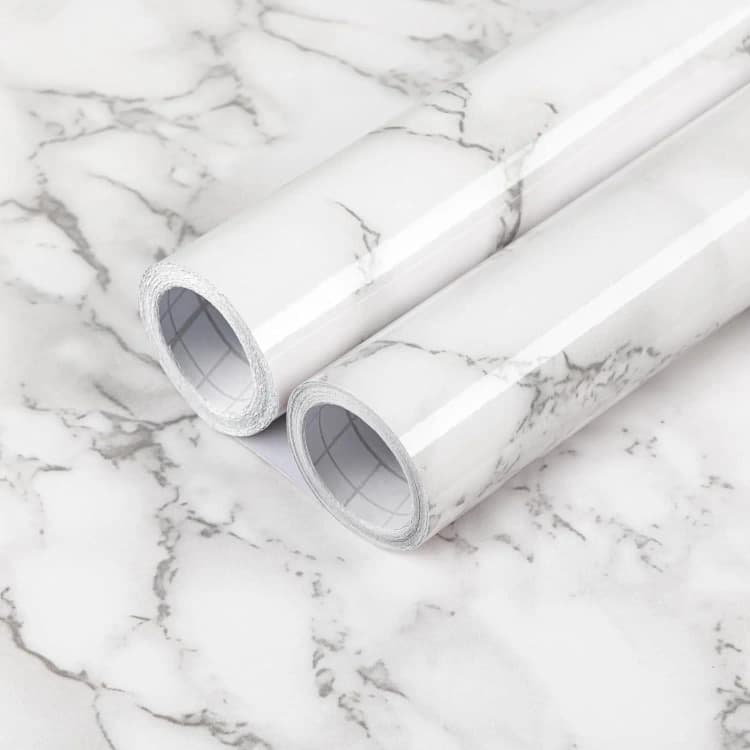 COWINLIFE DECO Waterproof White Peel and Stick Wallpaper PVC Self-Adhesive Vinyl 3D Marble Sticker Wall Paper for Kitchen Cabinets detail 1