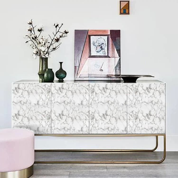 COWINLIFE DECO Waterproof White Peel and Stick Wallpaper PVC Self-Adhesive Vinyl 3D Marble Sticker Wall Paper for Kitchen Cabinets detail 5
