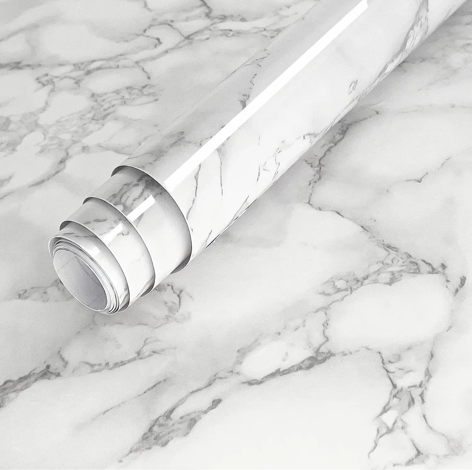 COWINLIFE White Peel and Stick Vinyl Wallpaper PVC Self Adhesive 3D Marble Sticker Wall Paper Rolls for Kitchen Cabinets
