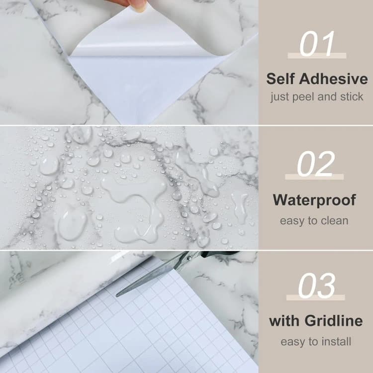 COWINLIFE DECO Modern Marble Vinyl Peel and Stick Self Adhesive Marble Sticker PVC Wall Paper Wall Coating for Home Wall Decor detail 2