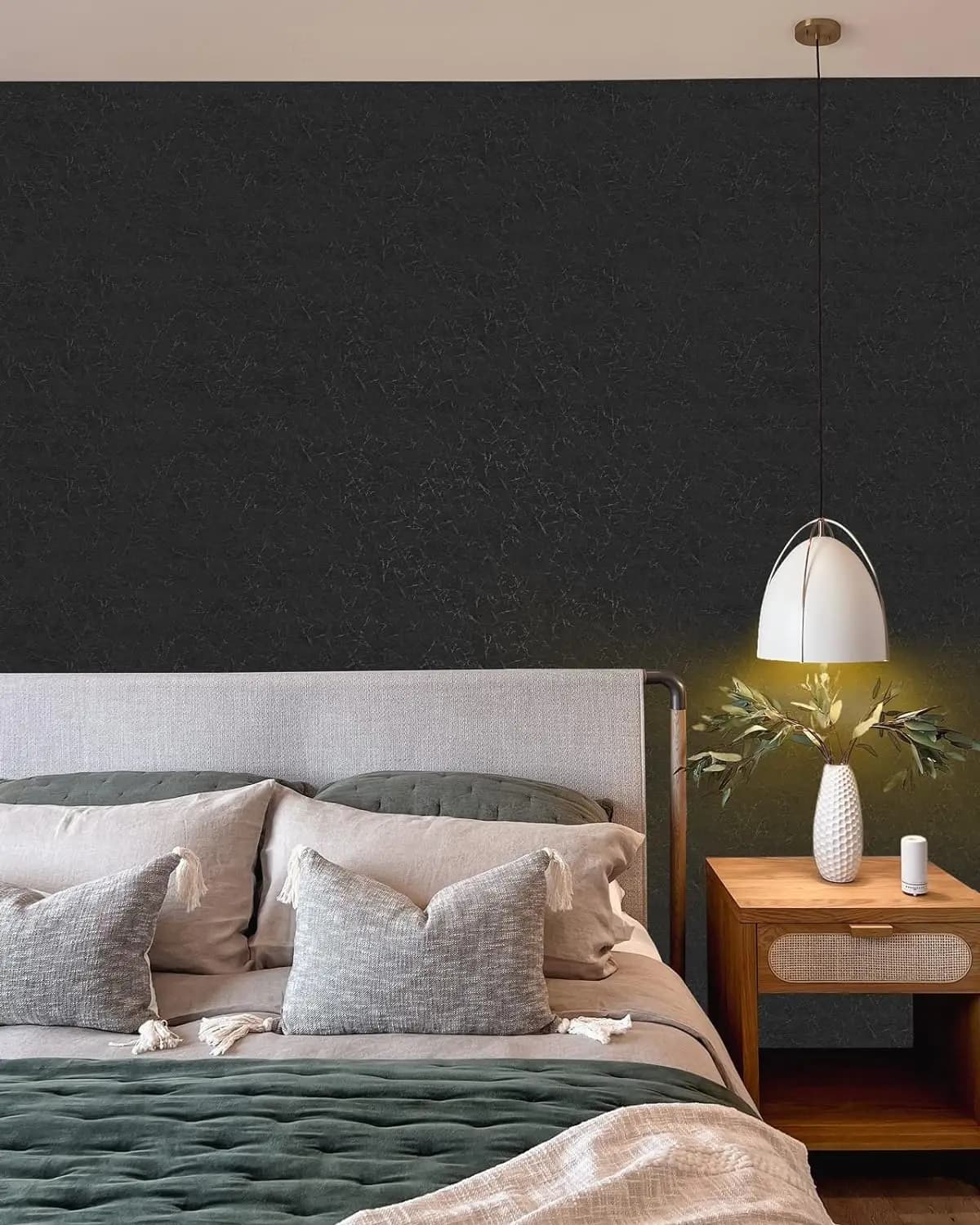 COWINLIFE DIY 3D Embossed Black Textured Wallpaper Peel and Stick Self Adhesive Vinyl Silk Wallpaper for Home Wall
