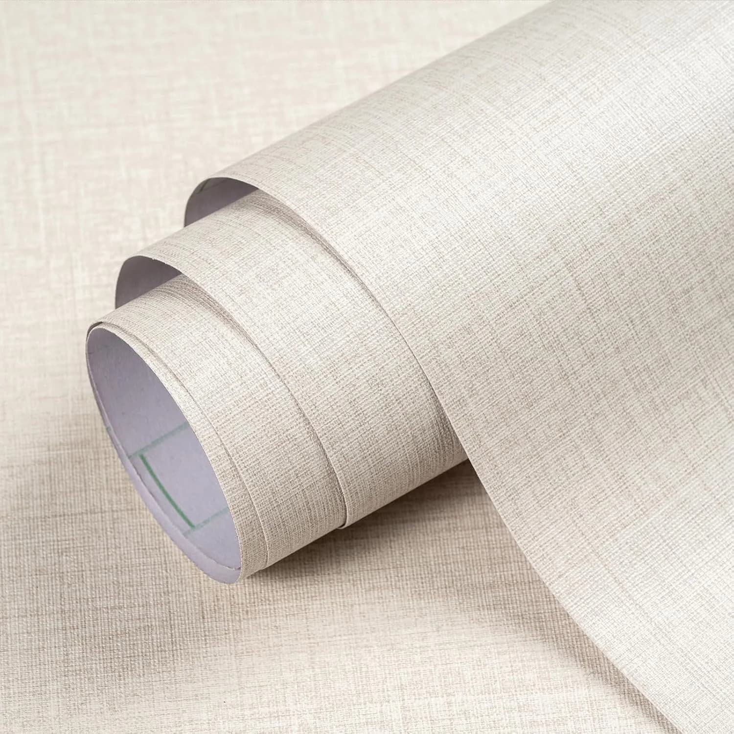COWINLIFE DECO Waterproof Beige Peel and Stick Self Adhesive Wallpaper for Bedroom Fabric Linen Wall Paper Vinyl Wall Covering