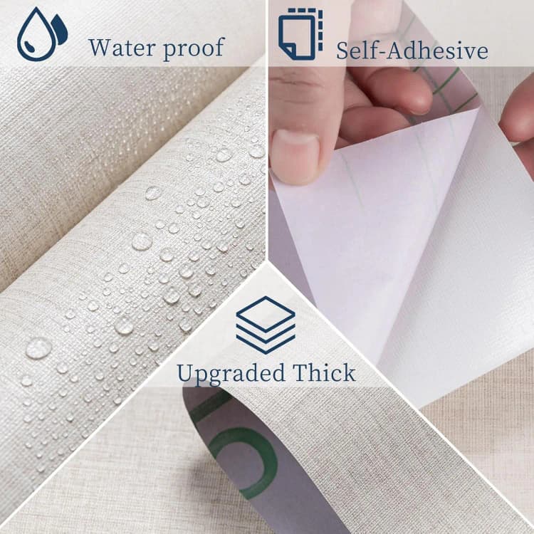 COWINLIFE DECO Waterproof Beige Peel and Stick Self Adhesive Wallpaper for Bedroom Fabric Linen Wall Paper Vinyl Wall Covering detail 6