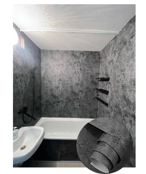 COWINLIFE Grey 3d Concrete Peel and Stick Wallpaper Waterproof Vinyl Self Adhesive Cement Wall Papers for Bathroom Decor