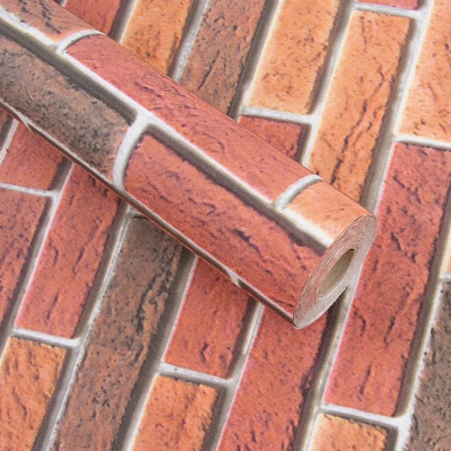 COWINLIFE DECO Retro Red Brick Wallpaper Wall Sticker PVC Vinyl Waterproof Peel and Stick Self Adhesive 3D Furniture Stickers