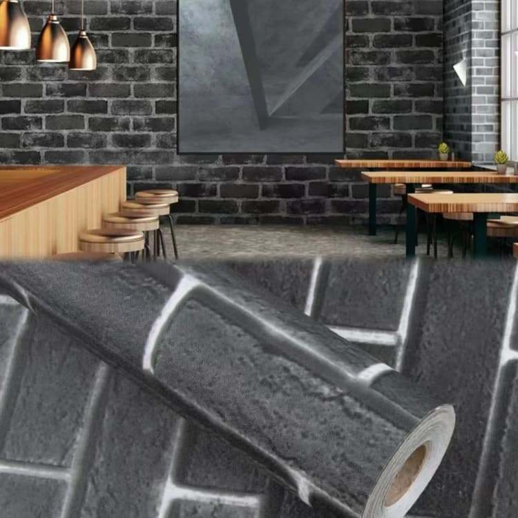 COWINLIFE DECO Black Retro Brick Wallpaper Wall Sticker PVC Vinyl Waterproof Peel and Stick Self Adhesive 3D Wallpaper for Wall Decor detail 1