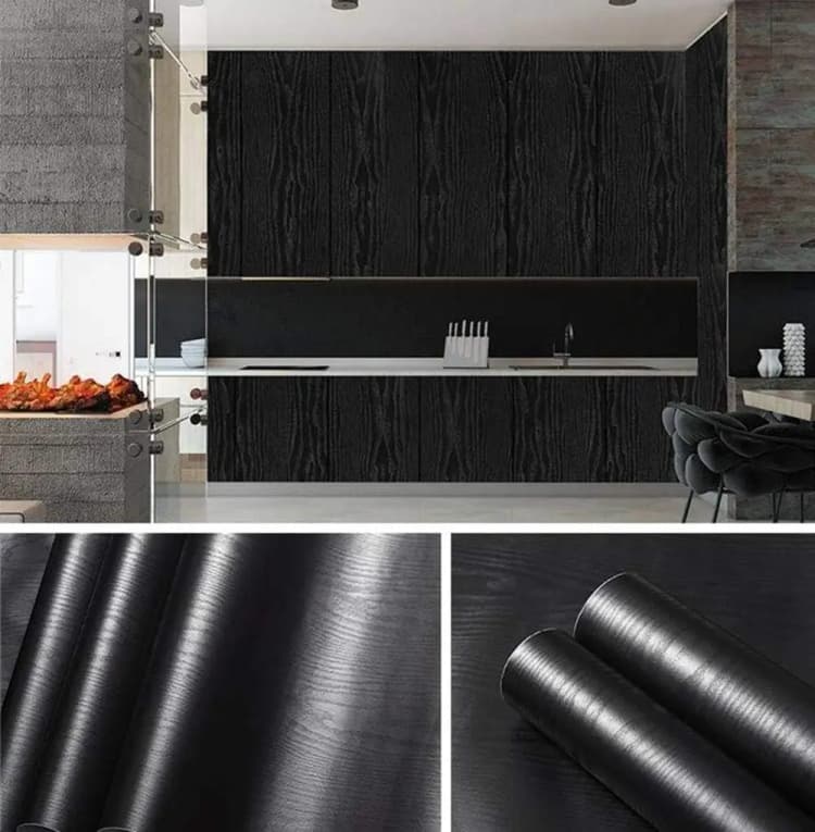 COWINLIFE DECO DIY Black Wood Peel and Stick Wallpaper Self Adhesive Textured Vinyl Film Removable Wall Covering Cabinet Furniture detail 3