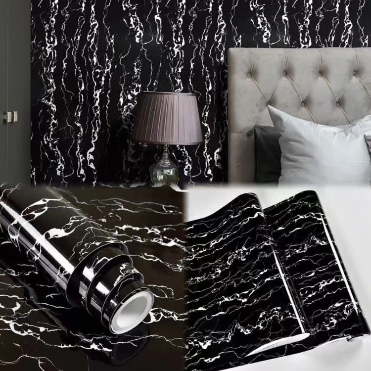 COWINLIFE DECO Black Vinyl Marble Sticker Self Adhesive Waterproof 3d Kitchen Wall Sticker Peel and Stick Wallpaper for Bedroom detail 1