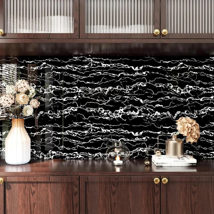 COWINLIFE DECO Black Vinyl Marble Sticker Self Adhesive Waterproof 3d Kitchen Wall Sticker Peel and Stick Wallpaper for Bedroom detail 4