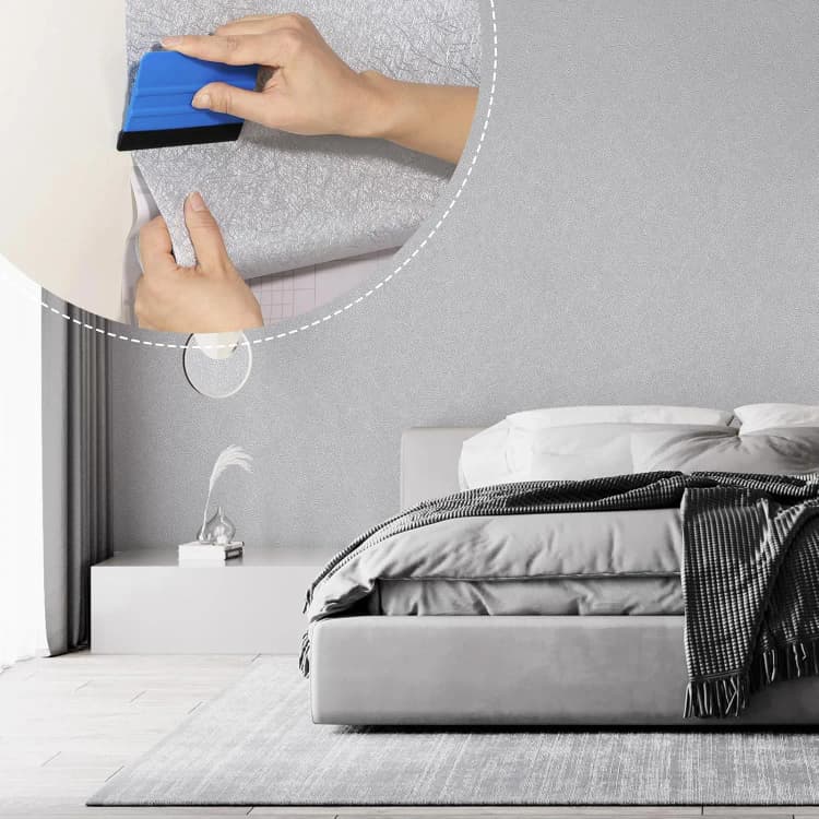 COWINLIFE DECO Waterproof Silver 3D Embossed Silk Contact Paper Kitchen Wall Sticker PVC Vinyl Self-Adhesive Wallpaper for Bedroom detail 3