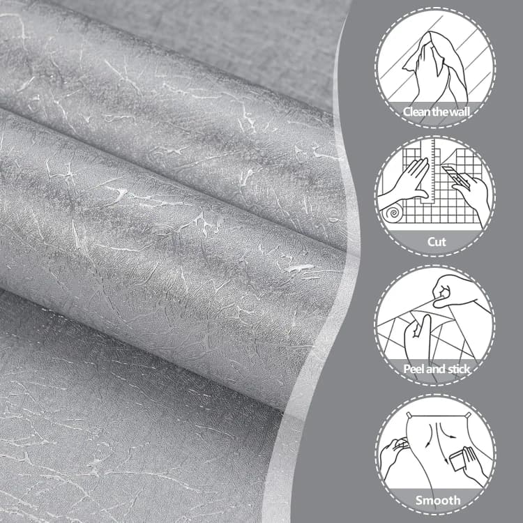 COWINLIFE DECO Waterproof Silver 3D Embossed Silk Contact Paper Kitchen Wall Sticker PVC Vinyl Self-Adhesive Wallpaper for Bedroom detail 6