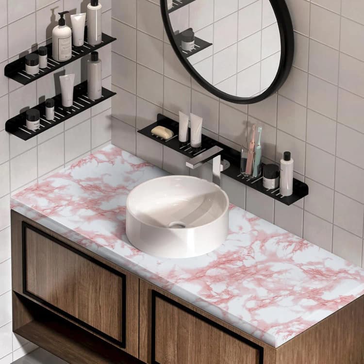 COWINLIFE DECO Pink Vinyl Marble Sticker Wallpaper Peel and Stick Waterproof Kitchen Wall Sticker Self Adhesive Cabinet Kitchen Wrap detail 5