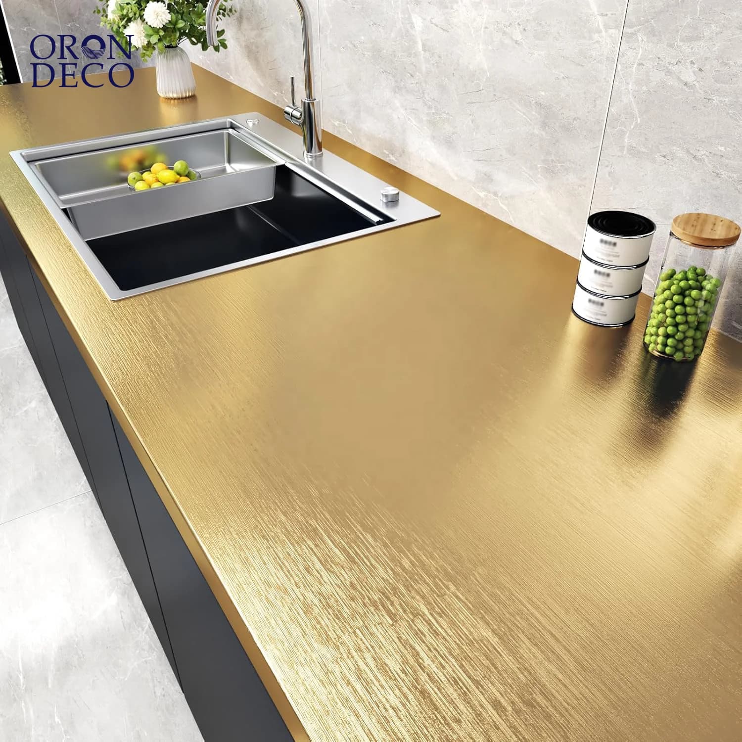 COWINLIFE DECO Gold Stainless Steel Self-Adhesive Brushed Sticker Kitchen Wrap PVC Peel and Stick Metallic Wallpaper for Wall
