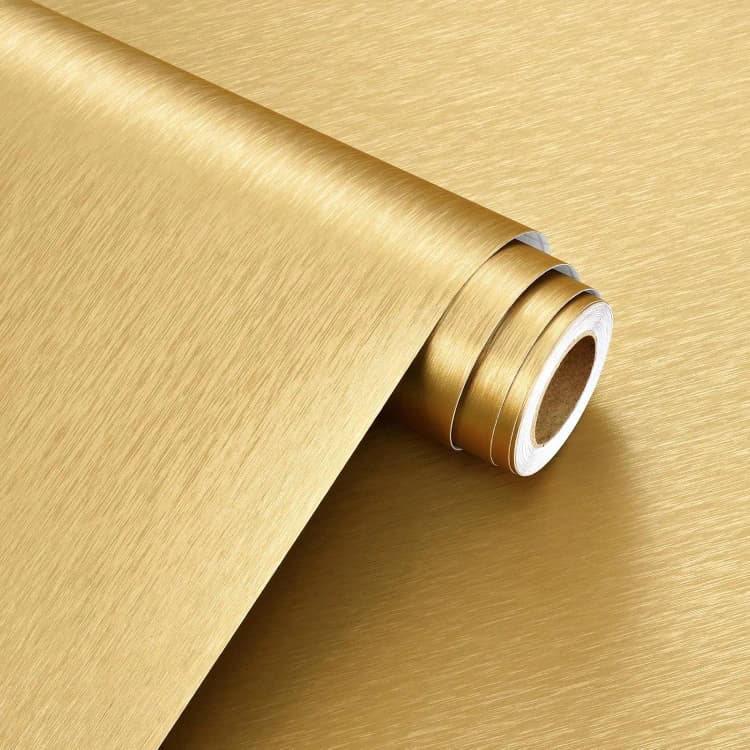 COWINLIFE DECO Gold Stainless Steel Self-Adhesive Brushed Sticker Kitchen Wrap PVC Peel and Stick Metallic Wallpaper for Wall detail 2