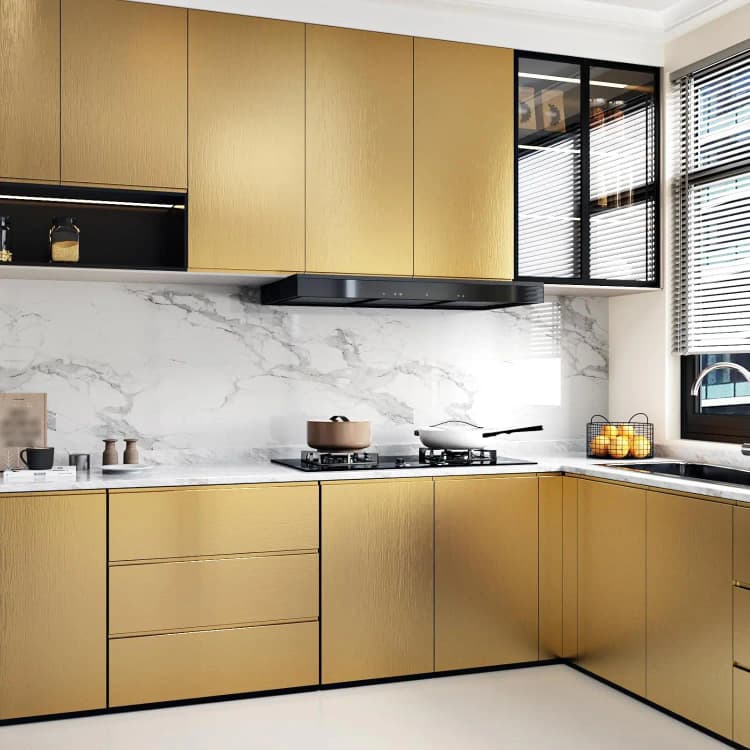 COWINLIFE DECO Gold Stainless Steel Self-Adhesive Brushed Sticker Kitchen Wrap PVC Peel and Stick Metallic Wallpaper for Wall detail 3