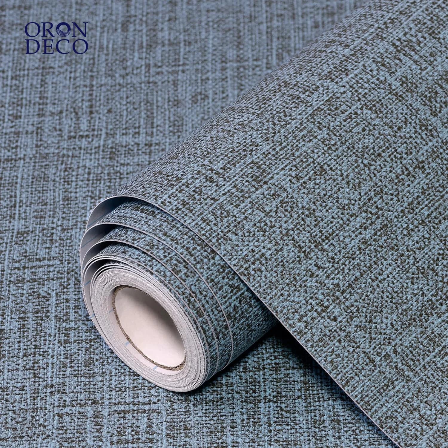 COWINLIFE DECO Blue Grasscloth Peel and Stick Wallpaper Faux Linen Textured Removable Self Adhesive Vinyl Wallpaper for Bedroom