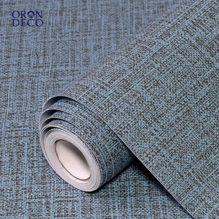 COWINLIFE DECO Blue Grasscloth Peel and Stick Wallpaper Faux Linen Textured Removable Self Adhesive Vinyl Wallpaper for Bedroom detail 1