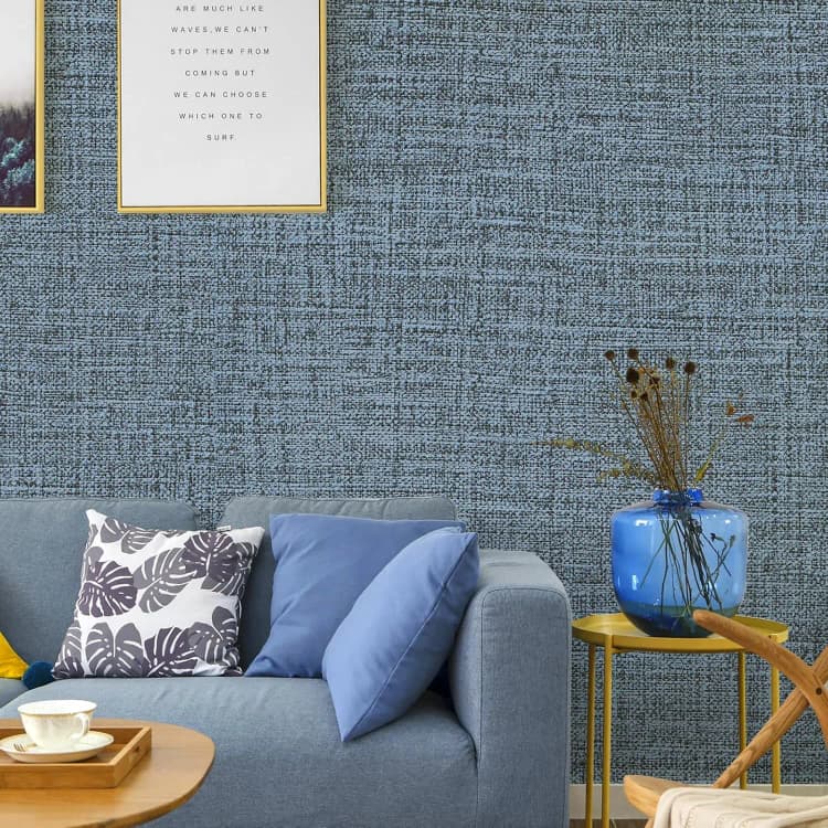 COWINLIFE DECO Blue Grasscloth Peel and Stick Wallpaper Faux Linen Textured Removable Self Adhesive Vinyl Wallpaper for Bedroom detail 3