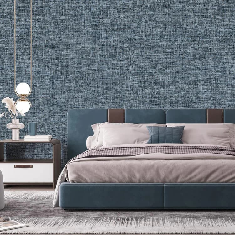 COWINLIFE DECO Blue Grasscloth Peel and Stick Wallpaper Faux Linen Textured Removable Self Adhesive Vinyl Wallpaper for Bedroom detail 4