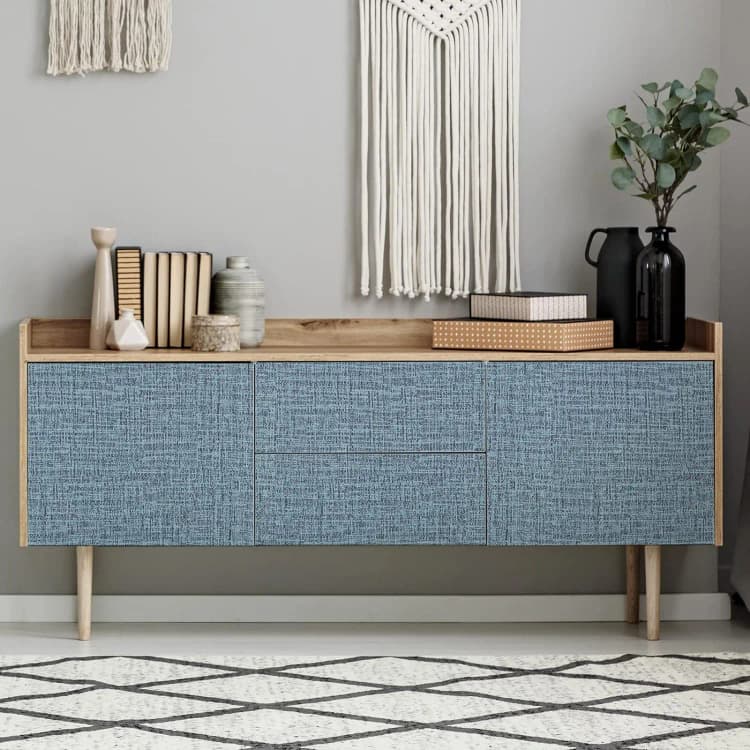 COWINLIFE DECO Blue Grasscloth Peel and Stick Wallpaper Faux Linen Textured Removable Self Adhesive Vinyl Wallpaper for Bedroom detail 6