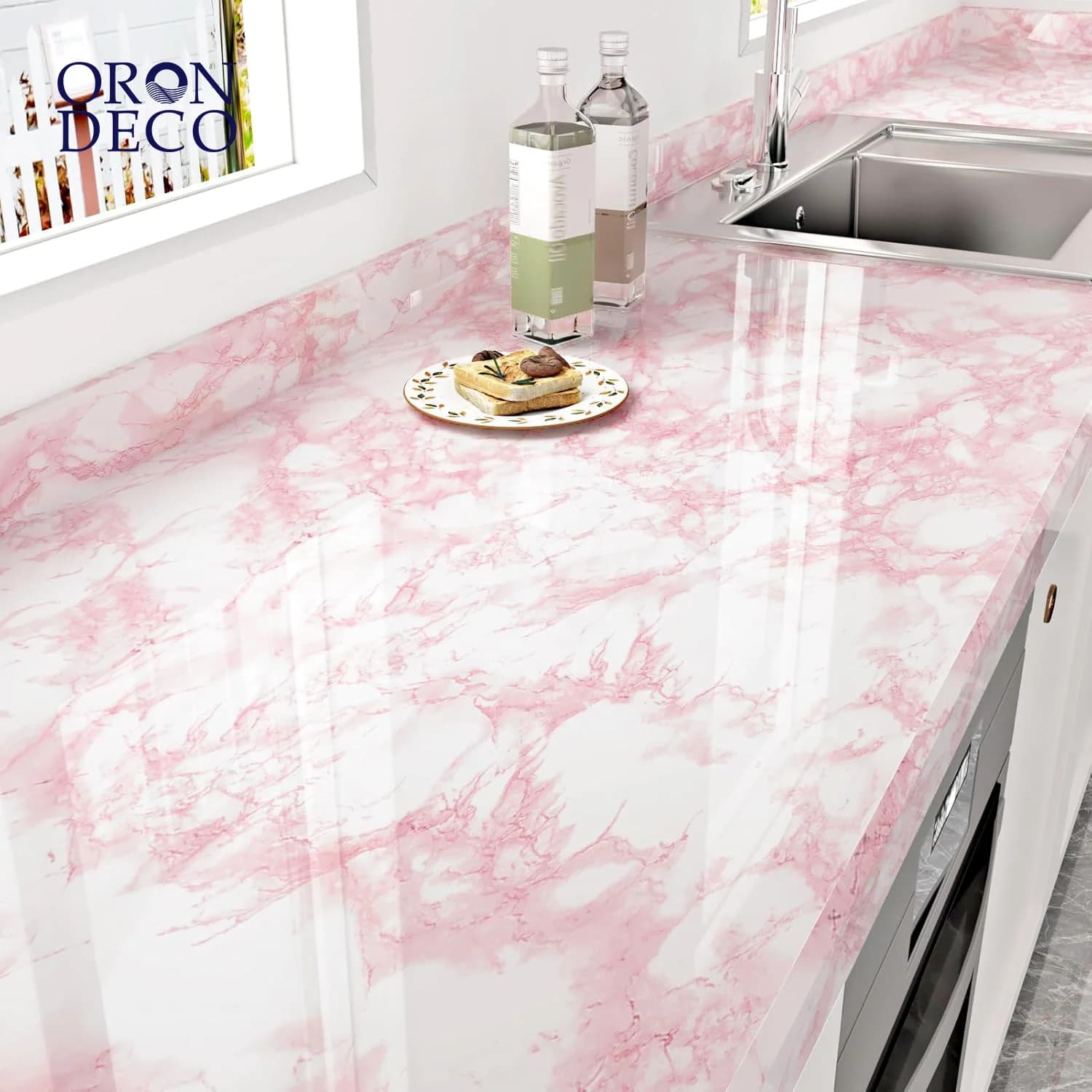 COWINLIFE DECO Pink Kitchen Wall Sticker Wallpaper Peel and Stick Waterproof Self Adhesive 3d Vinyl Marble Sticker Kitchen Wrap