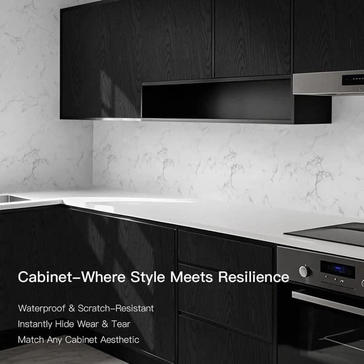 COWINLIFE DECO Black Wood Peel and Stick Wallpaper Kitchen Wall Sticker Bedroom Desk Wood Grain Textured Removable Cabinet Vinyl Wrap detail 3
