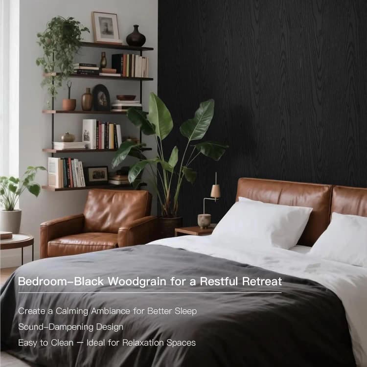 COWINLIFE DECO Black Wood Peel and Stick Wallpaper Kitchen Wall Sticker Bedroom Desk Wood Grain Textured Removable Cabinet Vinyl Wrap detail 4