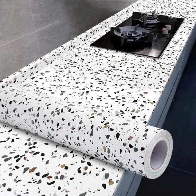 COWINLIFE DECO Glossy Terrazzo Self-Adhesive Marble Contact Paper PVC Waterproof Vinyl Wallpaper for Kitchen Countertops detail 2