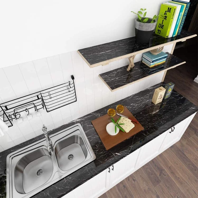 Hot Selling Black Morden Waterproof Pvc Self Adhesive Marble Decorative Wallpaper Roll for Bathroom Kitchen Countertop detail 4
