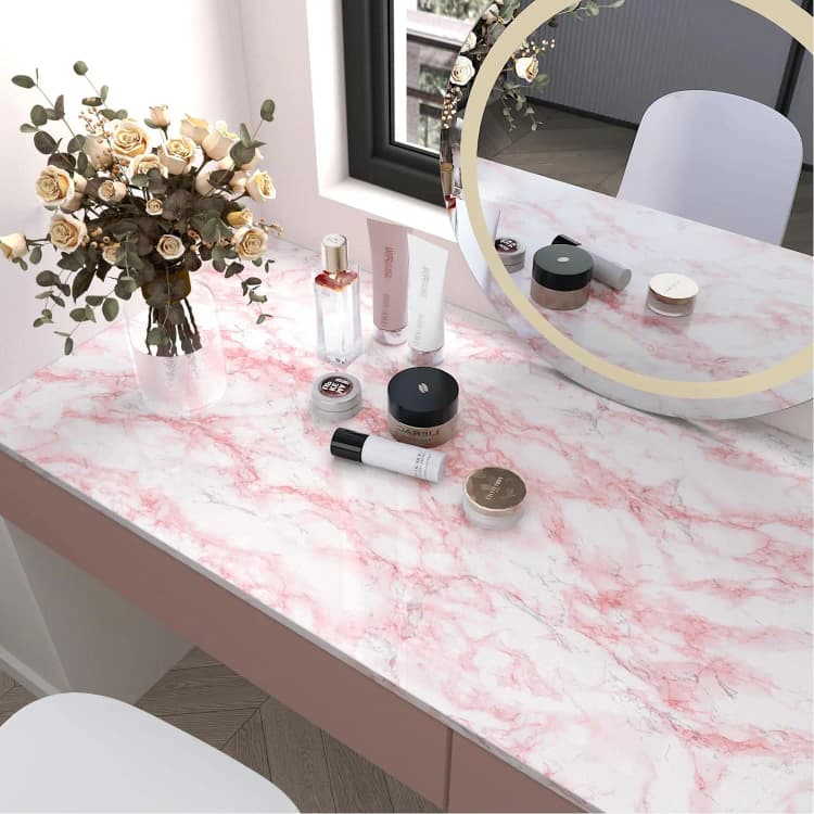 COWINLIFE Glossy Pink White Marble Wallpaper Peel and Stick Waterproof Self Adhesive Marble PVC Sticker Wallpaper for Wall detail 4