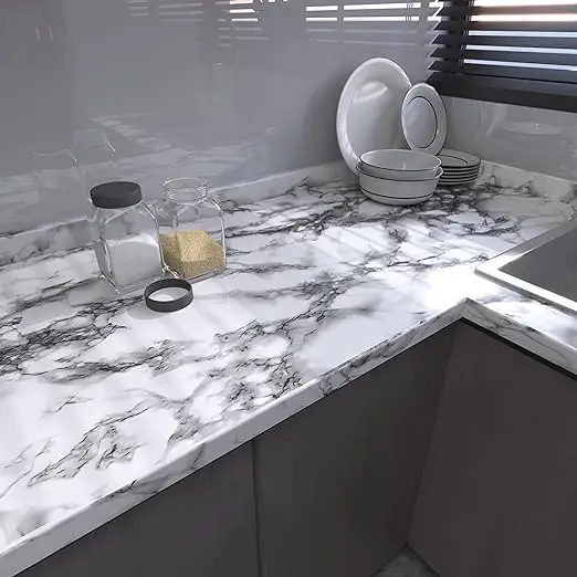 COWINLIFE Waterproof Self Adhesive Wallpaper Black Peel and Stick Marble Stickers Wallpaper Film Backsplash for Kitchen detail 3