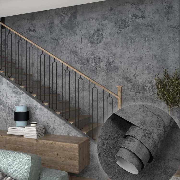 COWINLIFE DECO Thick Grey Concrete Wall Paper 3D Cement Wallpaper Peel and Stick Vinyl Textured Self-Adhesive Wall Sticker for Wall detail 2