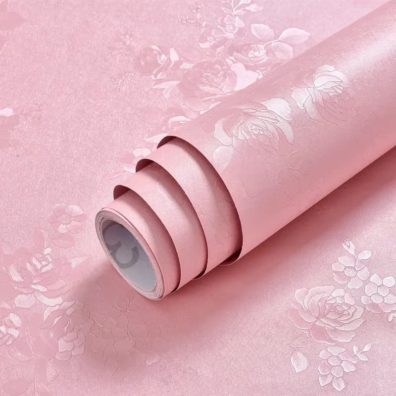 High Quality Luxury Damask 3D Embossed Pink Roses Floral PVC Self Adhesive Wallpaper Waterproof for Home Wall Decor